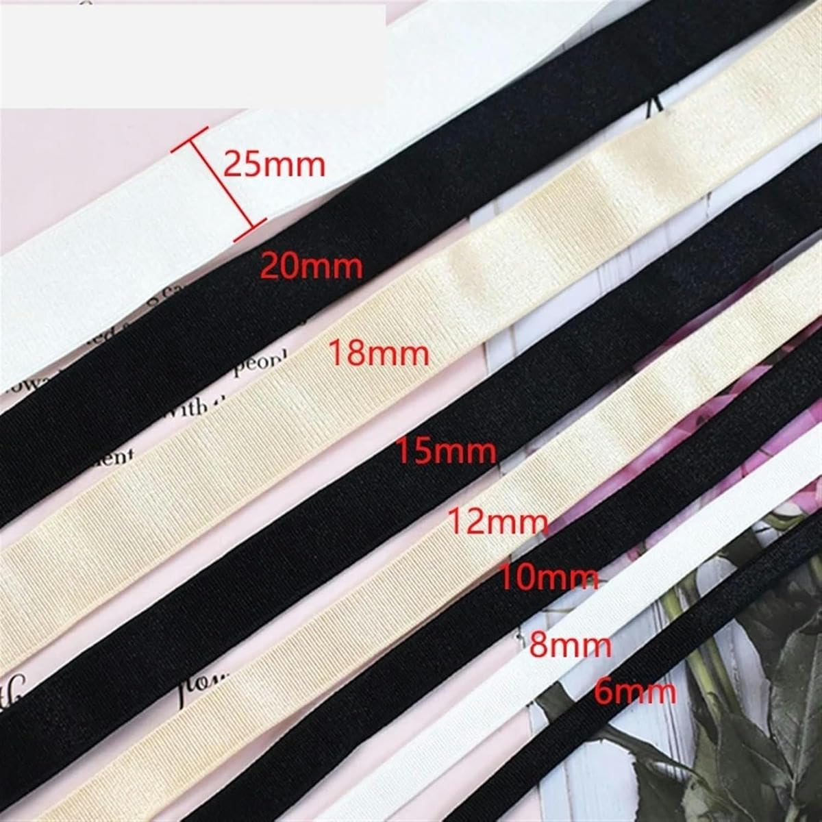 Elástico para Coser 10/20M 6-40 mm Ropa Interior de Spandex Correa de Banda elástica de Nailon Correas de Sujetador Cinta de Cinta DIY Cinturón de Ropa Bandas de Goma (Negro, 20 Metros_15 MM)-20 METR