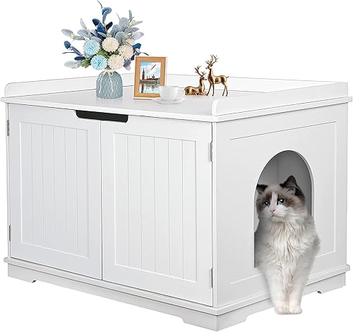 Caja de arena para gatos, caja de arena oculta para gatos, caja de arena para muebles, mesa de casa para gatos, mesita de noche con almohadilla para