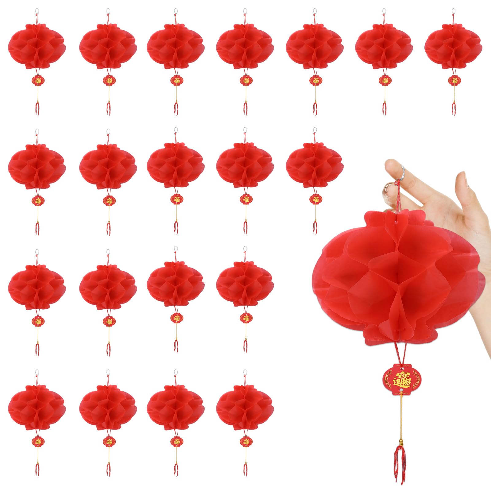 20PCS Chinese New Year Decorations 2026, Chinese Lanterns Foldable Red Paper Lanterns Traditional Hanging Lunar New Year Decorations with Tassels, for Spring Festival Wedding Home Party