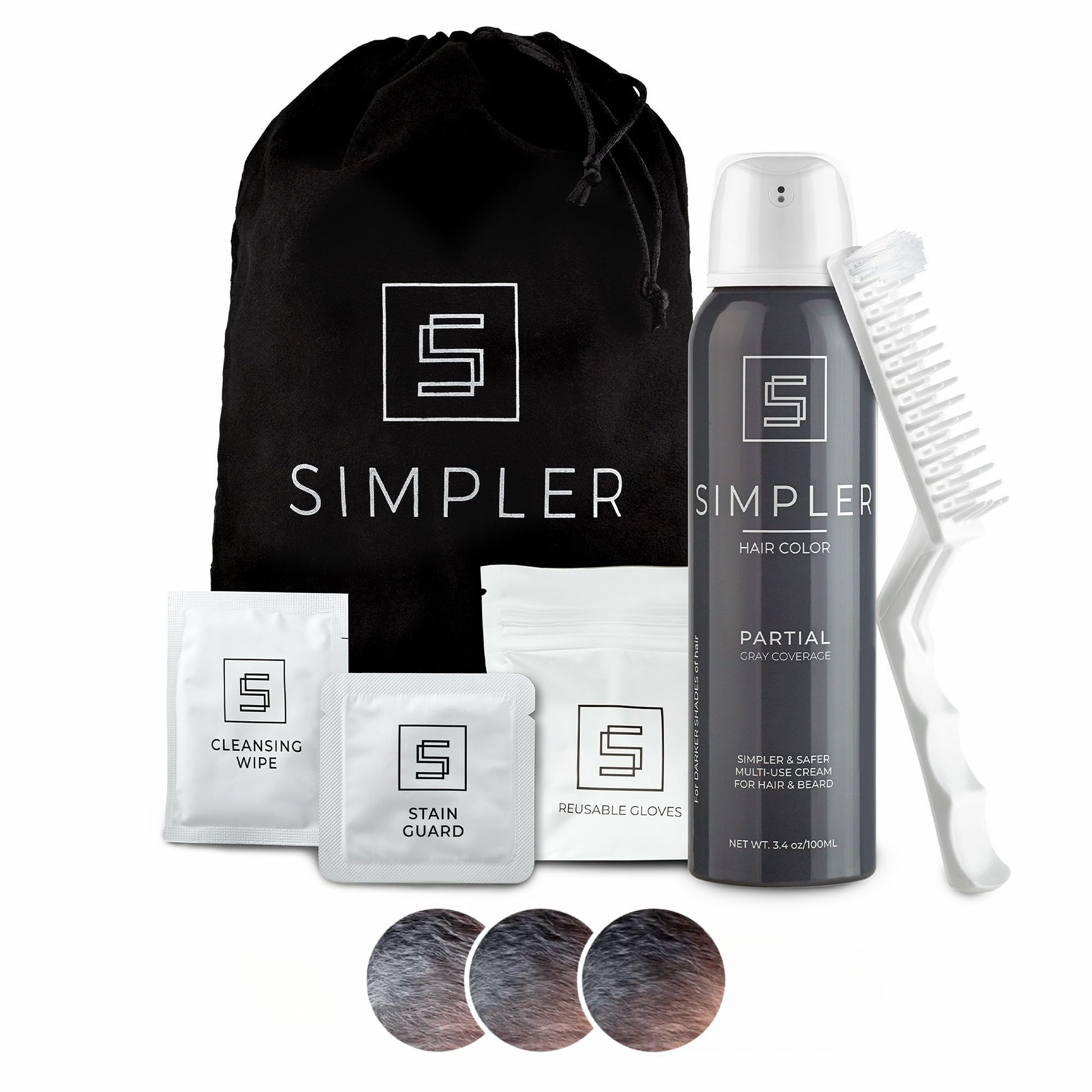 Simpler Partial Coverage Men's Hair Color Color Box - Permanent Beard and Mustache Dye - Ammonia-Free Beard Hair Dye — Fast Gray Blending — Salt & Pepper Look - Darker Shades