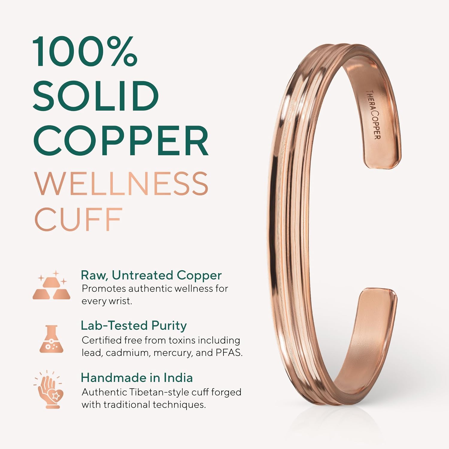 TheraCopper Copper Bracelet for Men & Women — 100% Pure Copper Bracelets — Raw, Solid & Uncoated Authentic Handmade Tibetan Bracelet Cuff Bangles - Image 2