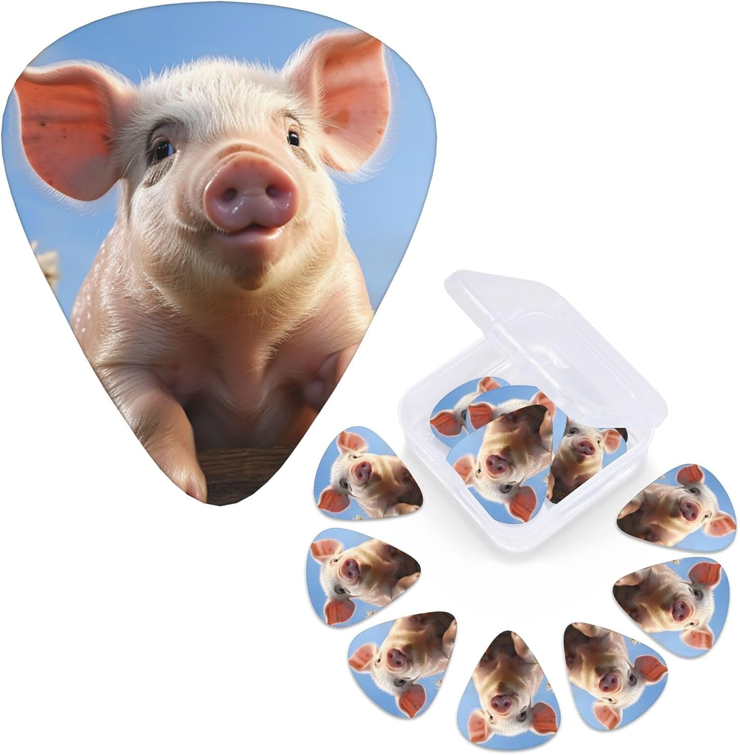 Guitar Picks 6 Pcs Guitar Plectrums with Storage Box 3 Different Thickness Funny Cute Pig Guitar Picks Accessories Bass Pick for Electric Ukulele 2Pcs 0.46mm, 2Pcs 0.96mm, 2Pcs 0.71mm