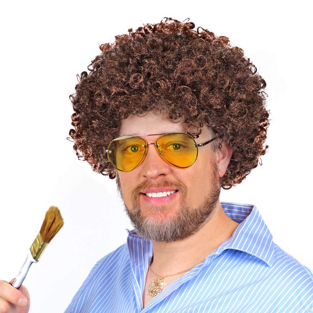 ross dress wig DIY Bob Halloween Costume Just look at the fun you will be having with a Bob Ross Costume Bob Ross Brown Costume Afro