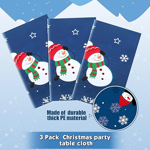 Miniatura 4 de Mantel de fiesta de Navidad con diseño de muñeco de nieve, muñeco de nieve, copos de nieve, mantel de Navidad para Navidad, vacaciones, cumpleaños,