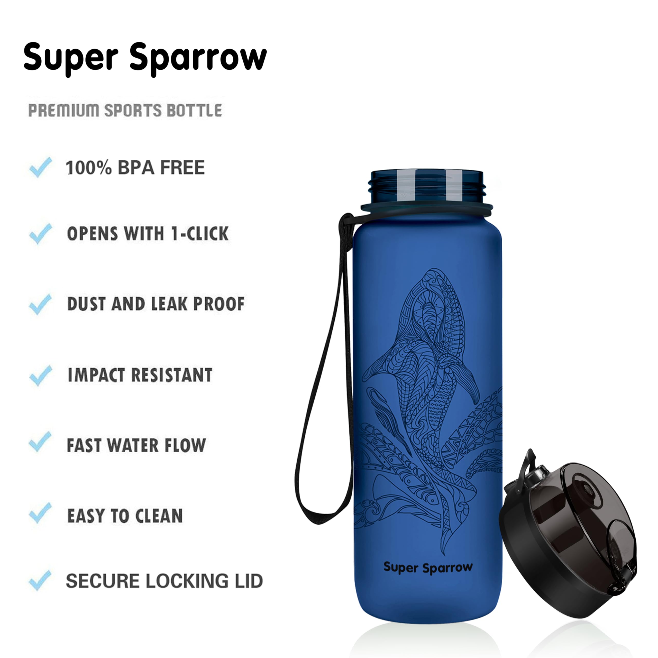 Super Sparrow Borraccia Sportiva & Bottiglia Bambini Senza Perdite - 350ml/500ml/750ml/1L/1.5L - Senza BPA