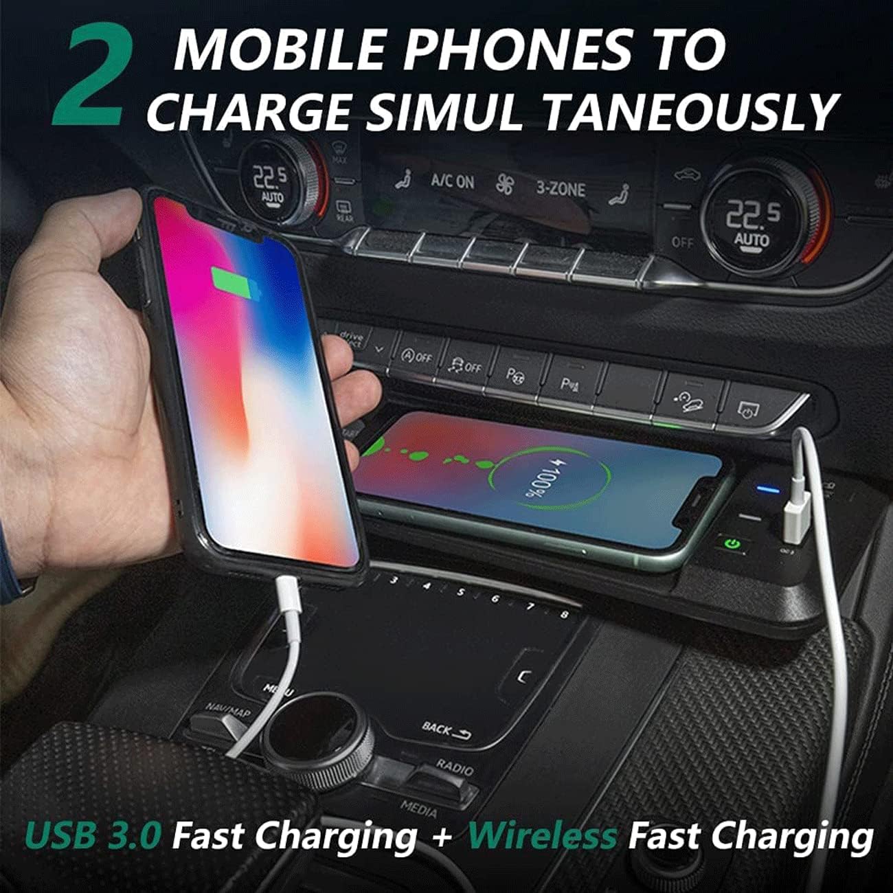 wireless car charger for a udi q5 sq5 2019 2020 2021 center console accessory panelwith qc3 0 usb port 15w fast charger mobile phone charging board f