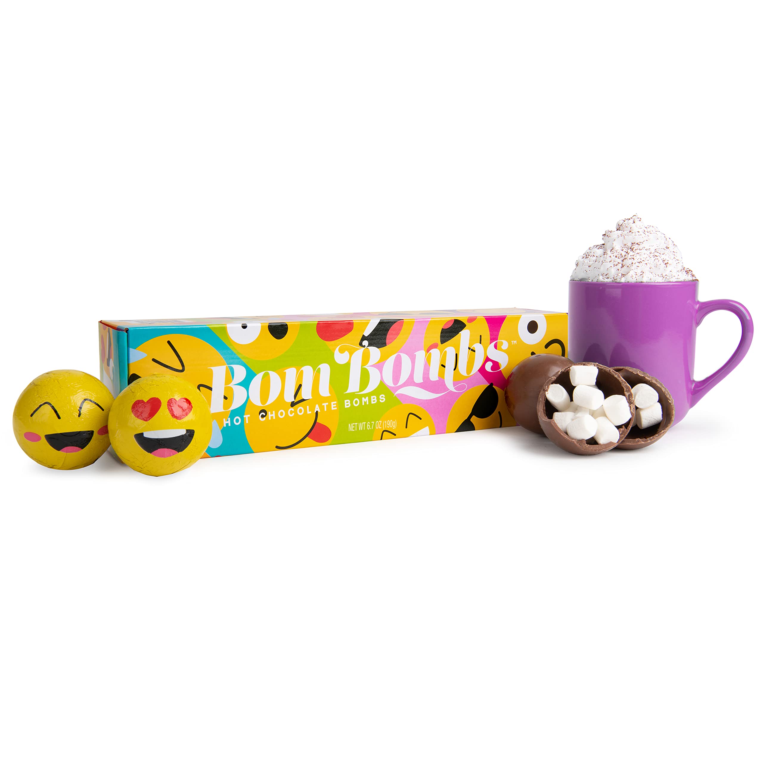 Bombombs Hot Chocolate Bombs, Includes Fudge Brownie Smiley Faces Kids