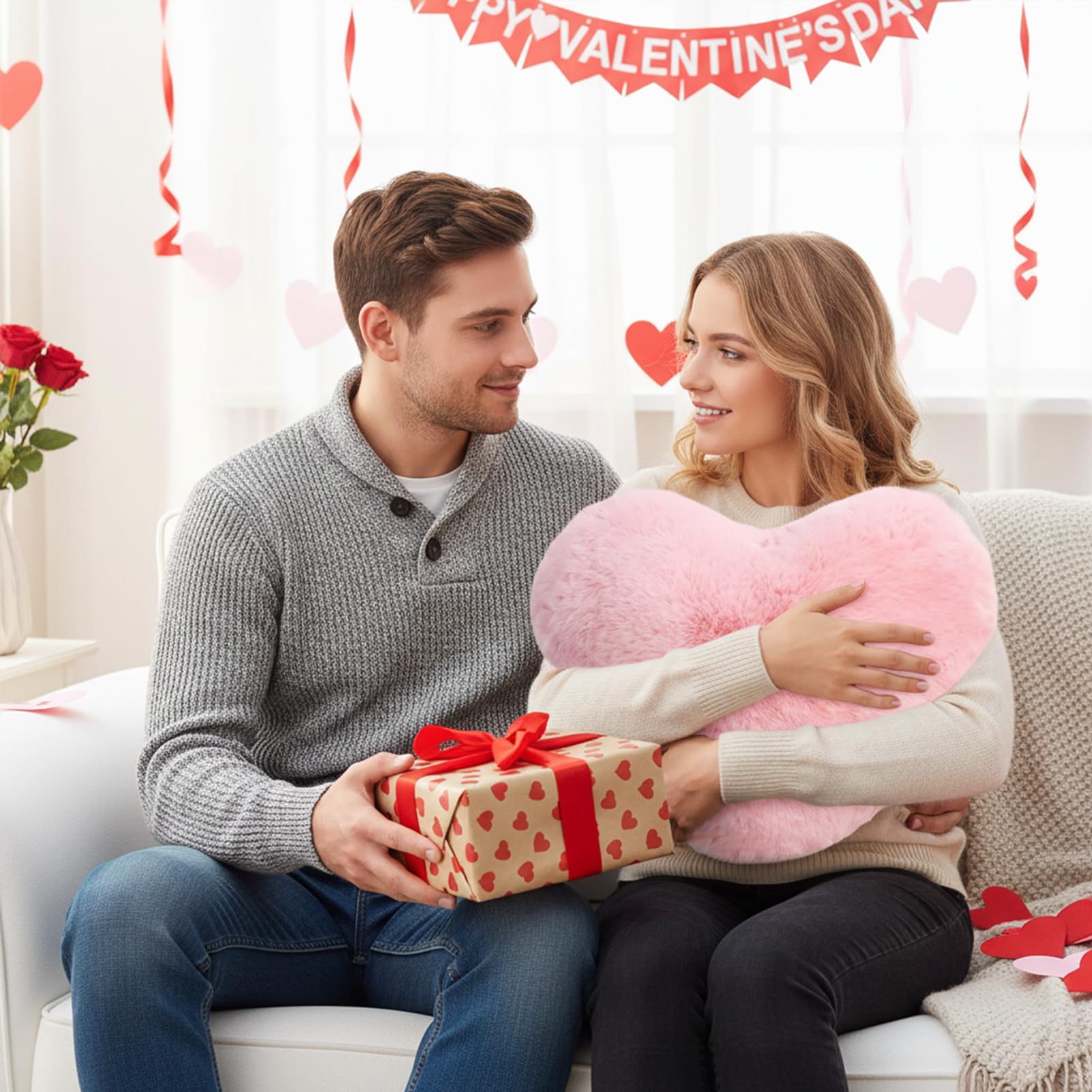 Oreiller Cœur Rose – Décoratif, Tout Doux – 12,9×9,8 Pouces – Neuf