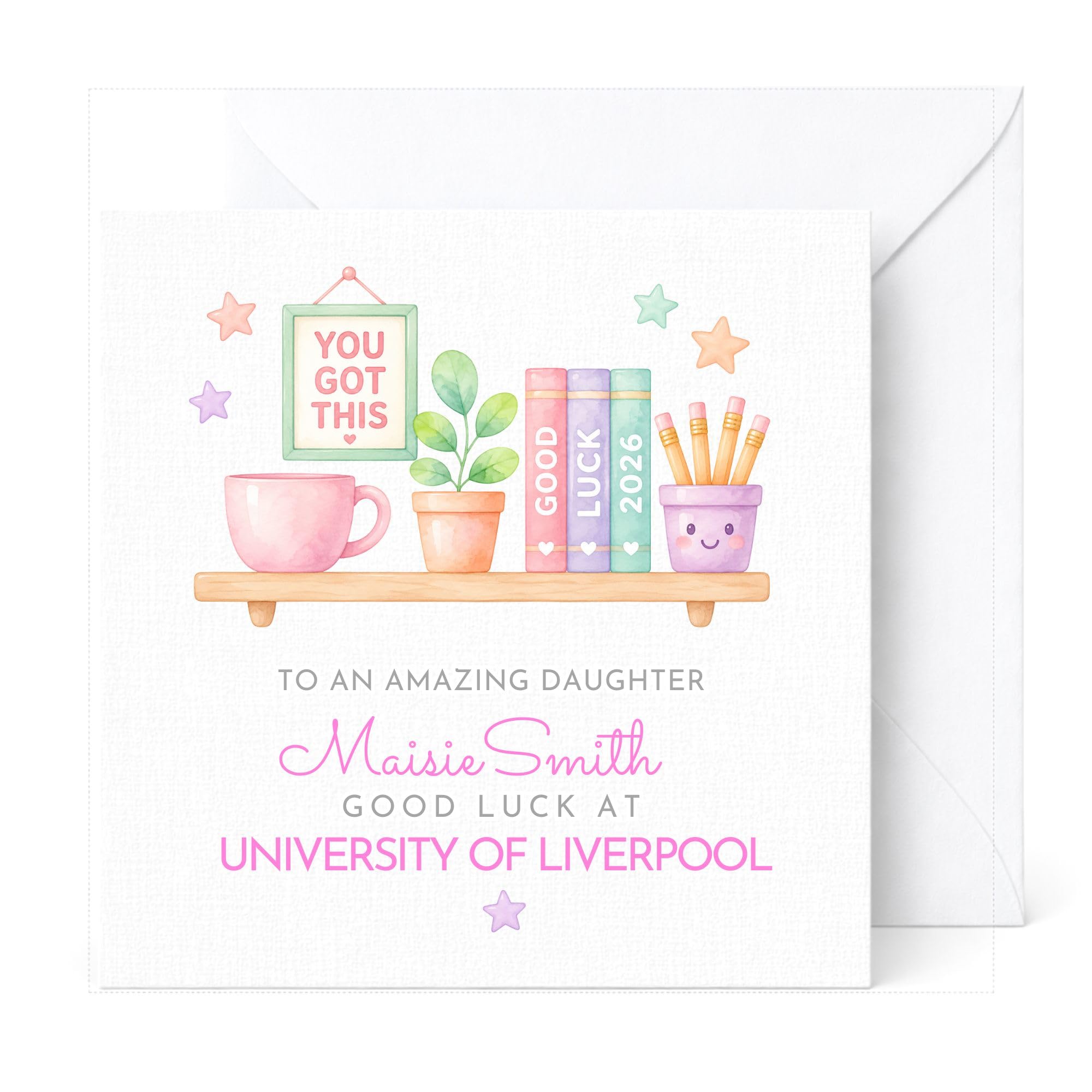 Personalised University Good Luck Card Pink Blue Daughter Son
