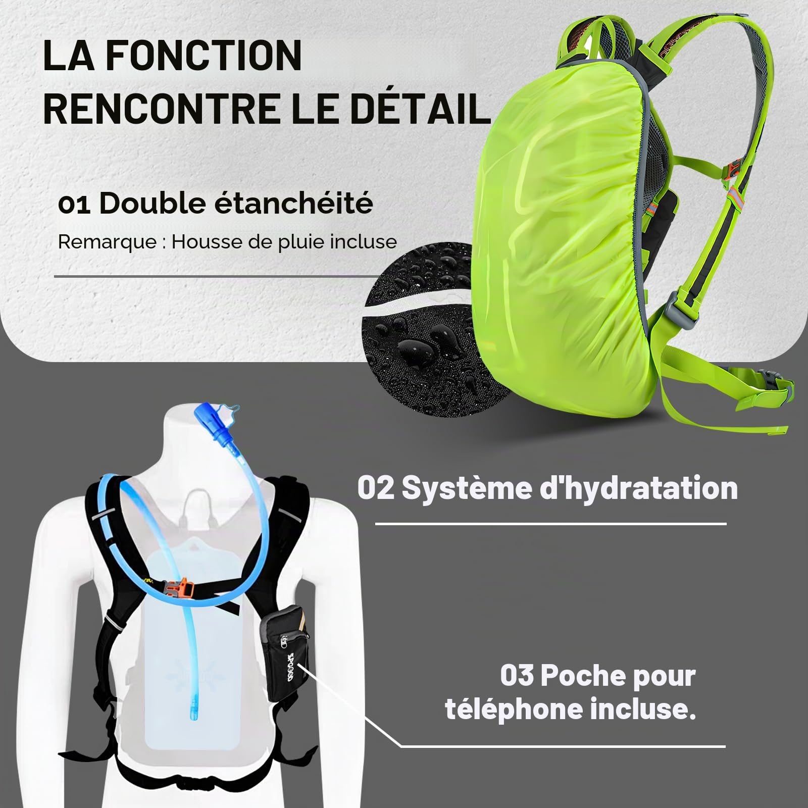 SPGOOD Sac À Dos Vélo 20l/25l/30l (9 Couleurs) - Imperméable, Ultraléger - Pour Femmes Et Hommes, Multifonctionnel - Avec Housse De Pluie/Housse De Casque, Sac À Dos Vtt