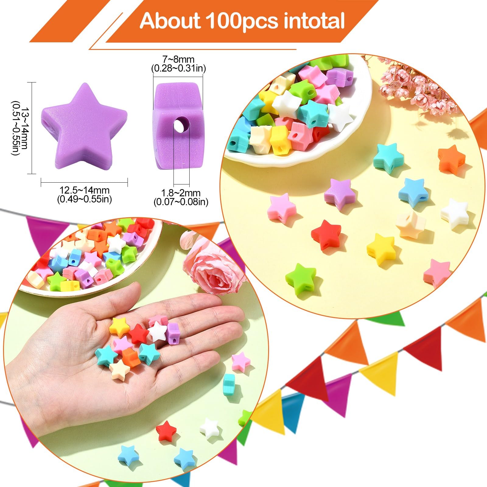 Amazon.co.jp: Ipotkitt 100個 カラフル シリコン スター ビーズ 天体 