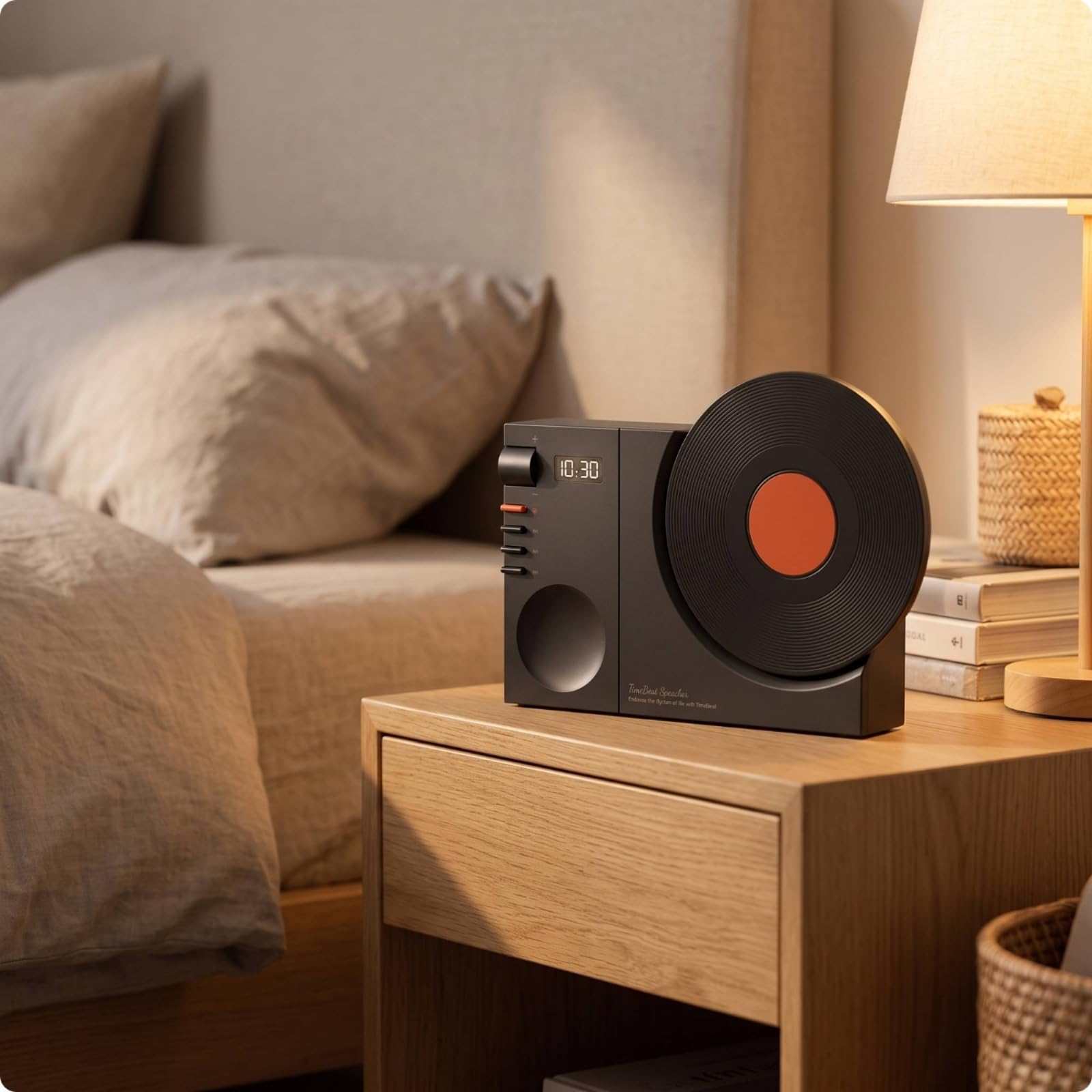 F Fityle Tocadiscos Reproductor de Audio Altavoz Bluetooth Reloj Despertador Portátil con Diseño Retro y Batería Recargable Adecuado para de Noche Estudio Hogar Oficina, Negro