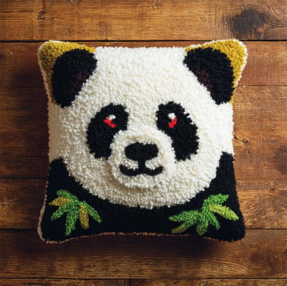 kitphoenix DIY Latch Hook Kits, Panda 3D Pillow Materials Package Latch Hook Embroidery Kits Cross Stitch Sofa Cushion Cover with Tool Fit for and Adults 17X17Inch