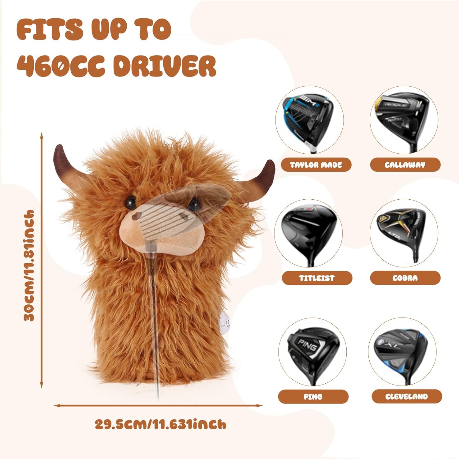 Highland Cow Driver Headcover,Funny Animal Golf Clubs Driver Head Cover, Golf Gift for Men Women
