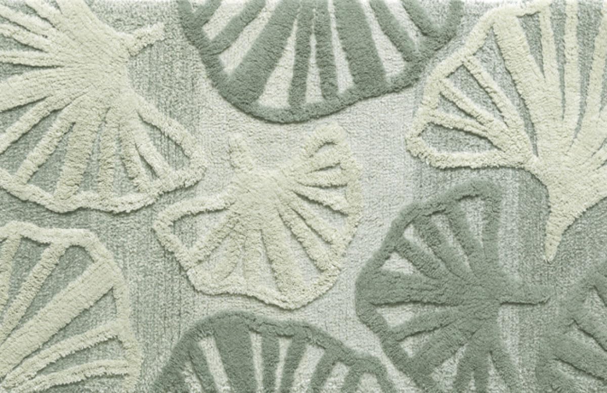 Tapis de salle de bain 3 pièces Giro Water Ginkgo 100 % coton antidérapant vert - Tapis de bain T 60 x 110 cm