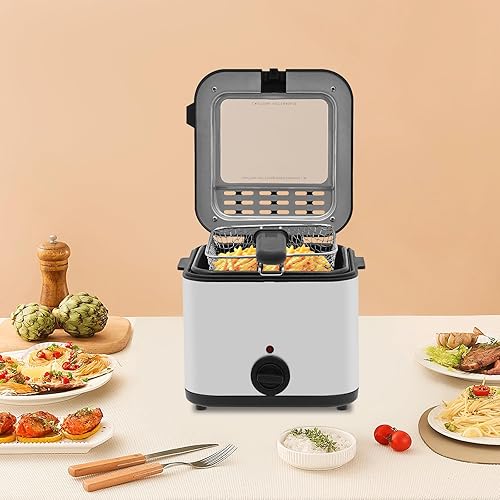 Miniatura 7 de Freidora Eléctrica, Freidora Profunda de 1000W para Encimera de Acero Inoxidable con Capacidad de Aceite de 2.5 L para Restaurantes de Papas Fritas,