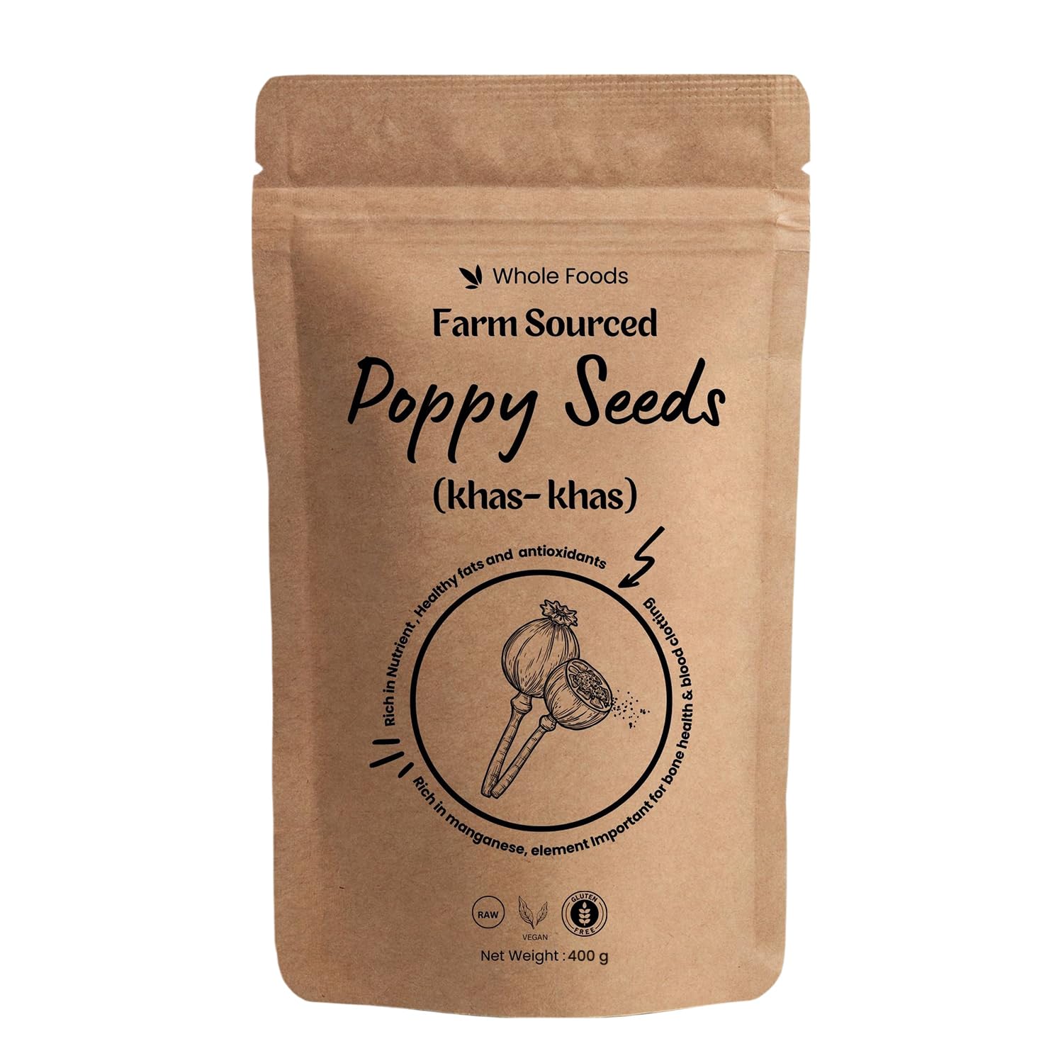 Farm Sourced Poppy Seeds 400gm (Khas Khas), Indian Posta Dana, No Artificial Colors and Preservatives, Seeds for Eating, Helps Boost Immunity and Health Benefits