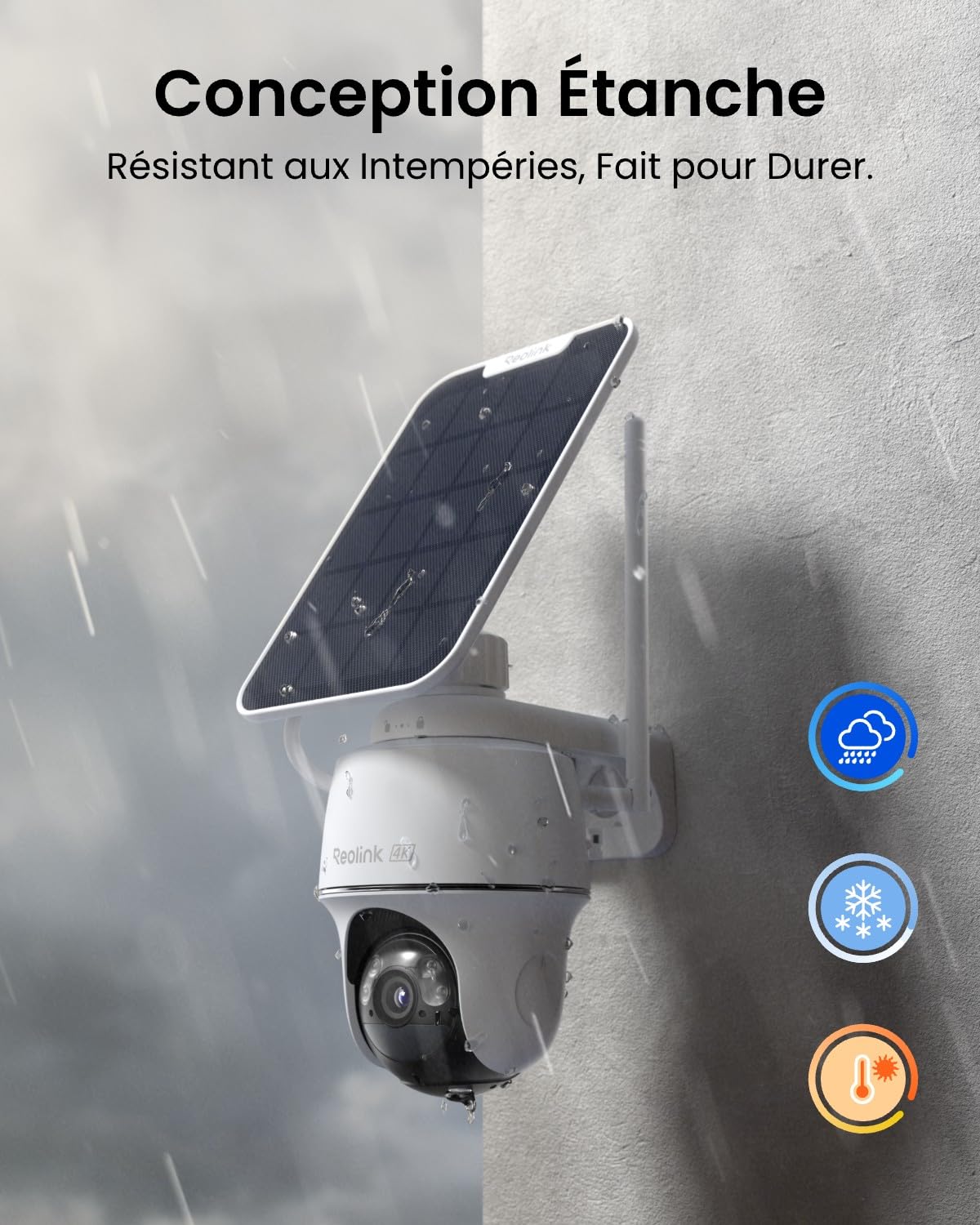 Reolink Argus PT Ultra 4K Camera Surveillance WiFi Extérieure, 2,4/5 GHz Wi-Fi 6, Détection Intelligent, Vision Nocturne Couleur, Suivi Automatique, Alimenté par Batterie + Panneau Solaire