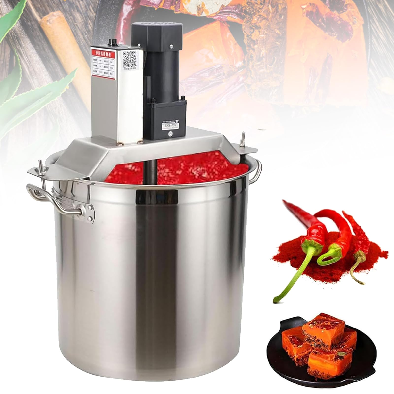Mezcladora automática de alimentos (20L/25L/40L) Agitador de salsas y máquina de cocción con función de temporizador, Agitador para bases de sopa y condimentos de Hot Pot,25L
