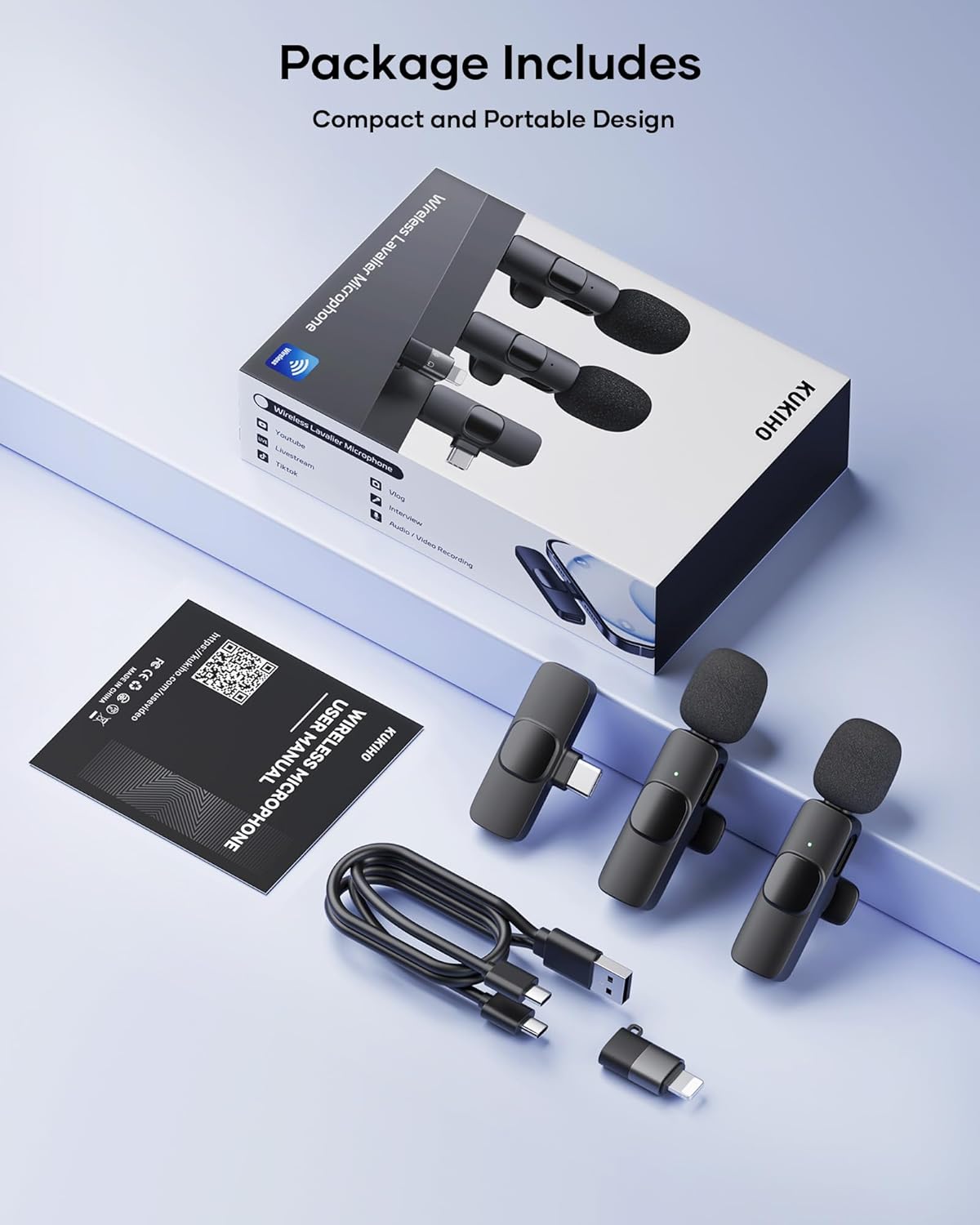 2 Pack Wireless Lavalier Microphone for iPhone,iPad,Android Phone, Mini Microphone Plug-Play Noise Reduction Wireless Mic, Clip on Lapel Mic for Video Recording Vlog YouTube Tiktok Interview Podcast - Image 9