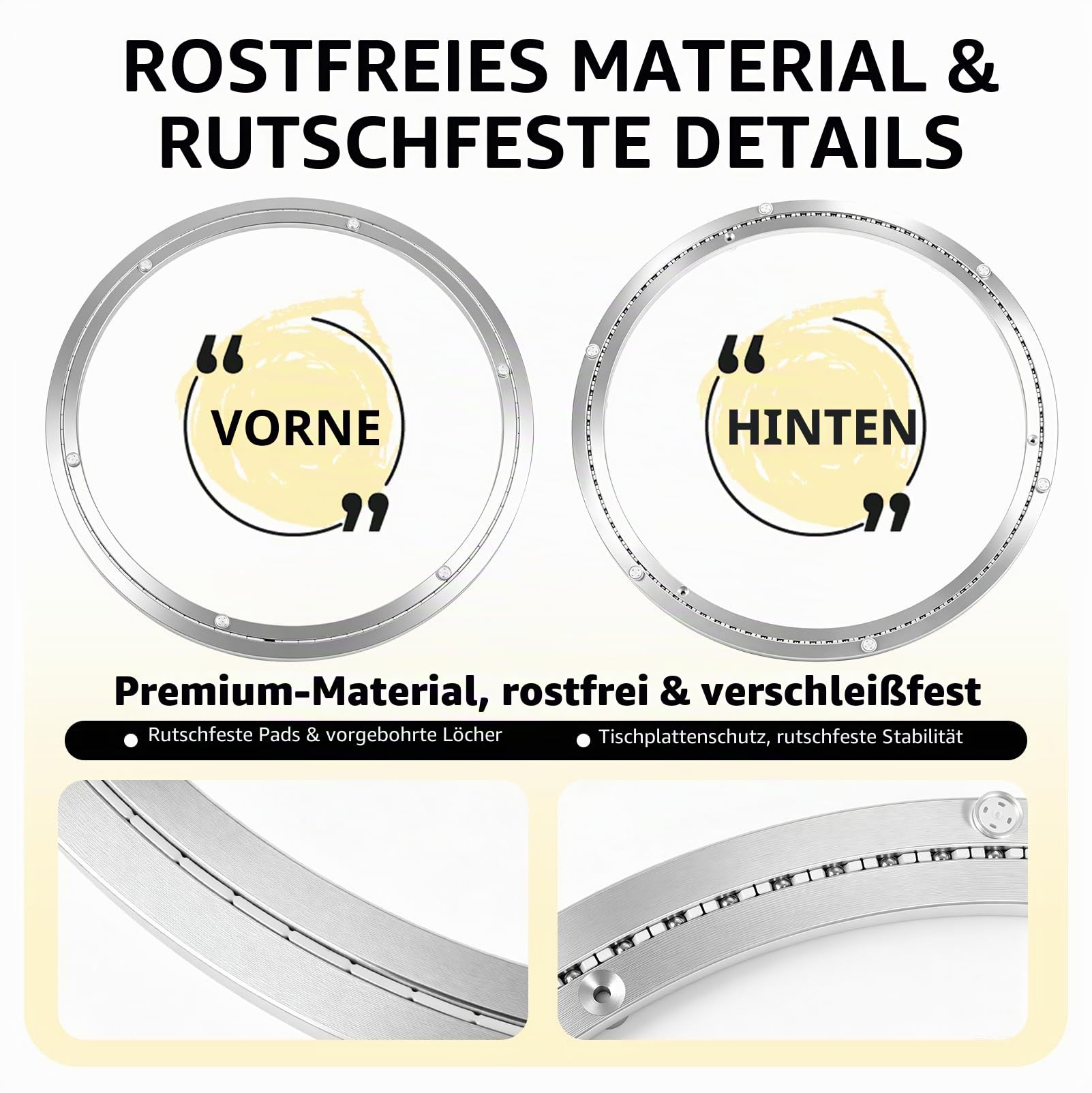 20" Drehbarer Drehteller aus Aluminiumlegierung, Lazy Susan Drehteller bis 400kg, Lazy Susan Drehtellerlager für 35"–39" Tischplatten, für Glas-/Massivholz-/Marmor-Esstische, Vitrinen, Kuchenständer