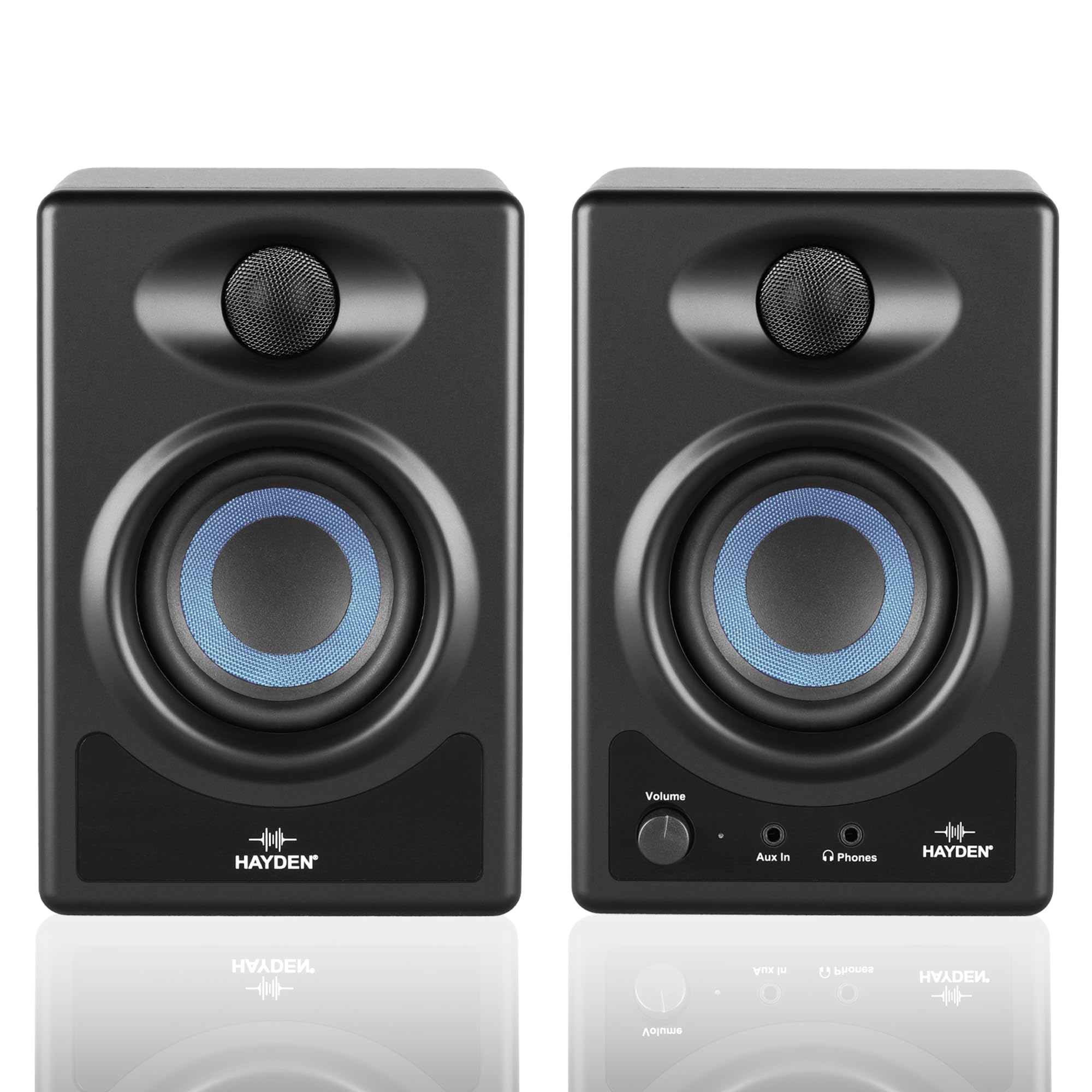 hayden E-3.5BT 3.5" Near Field Studio Monitors with Bluetooth, 50W Class AB Power, 1" Silk-Dome Tweeter, Woven Composite Woofer, and Tuning Controls - Pair