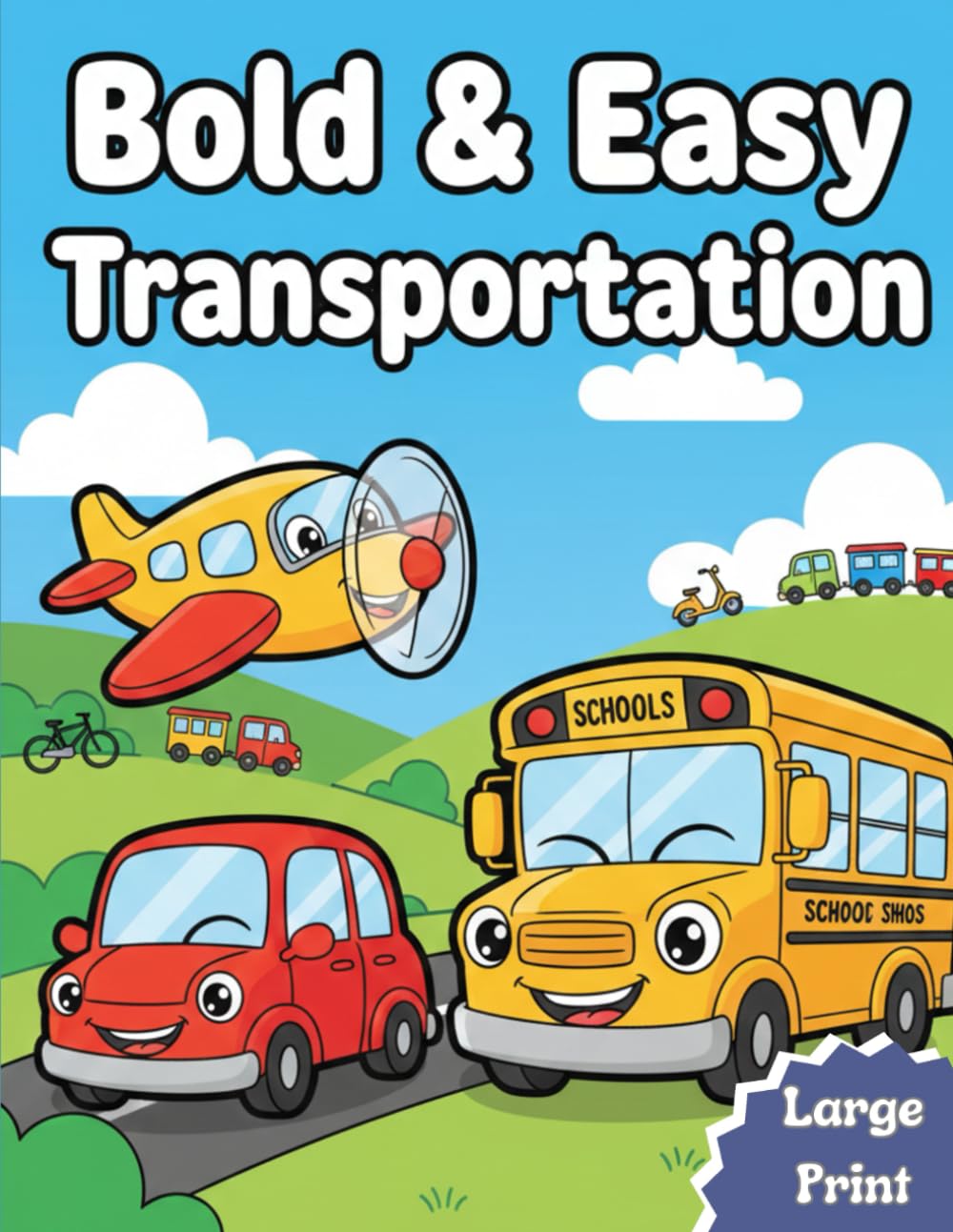 Bold and Easy Transportation Coloring Book for Toddlers: 50 Simple Designs of Cars, Trucks, Airplanes, and Boats for Kids Ages 1-4
