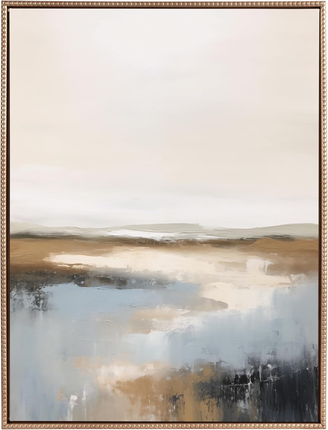 Kate and Laurel Sylvie Beaded Idyllic Retreat Vintage Framed Canvas Wall Art by Amy Lighthall, 18x24 White, Abstract Watercolor Landscape Art for Wall