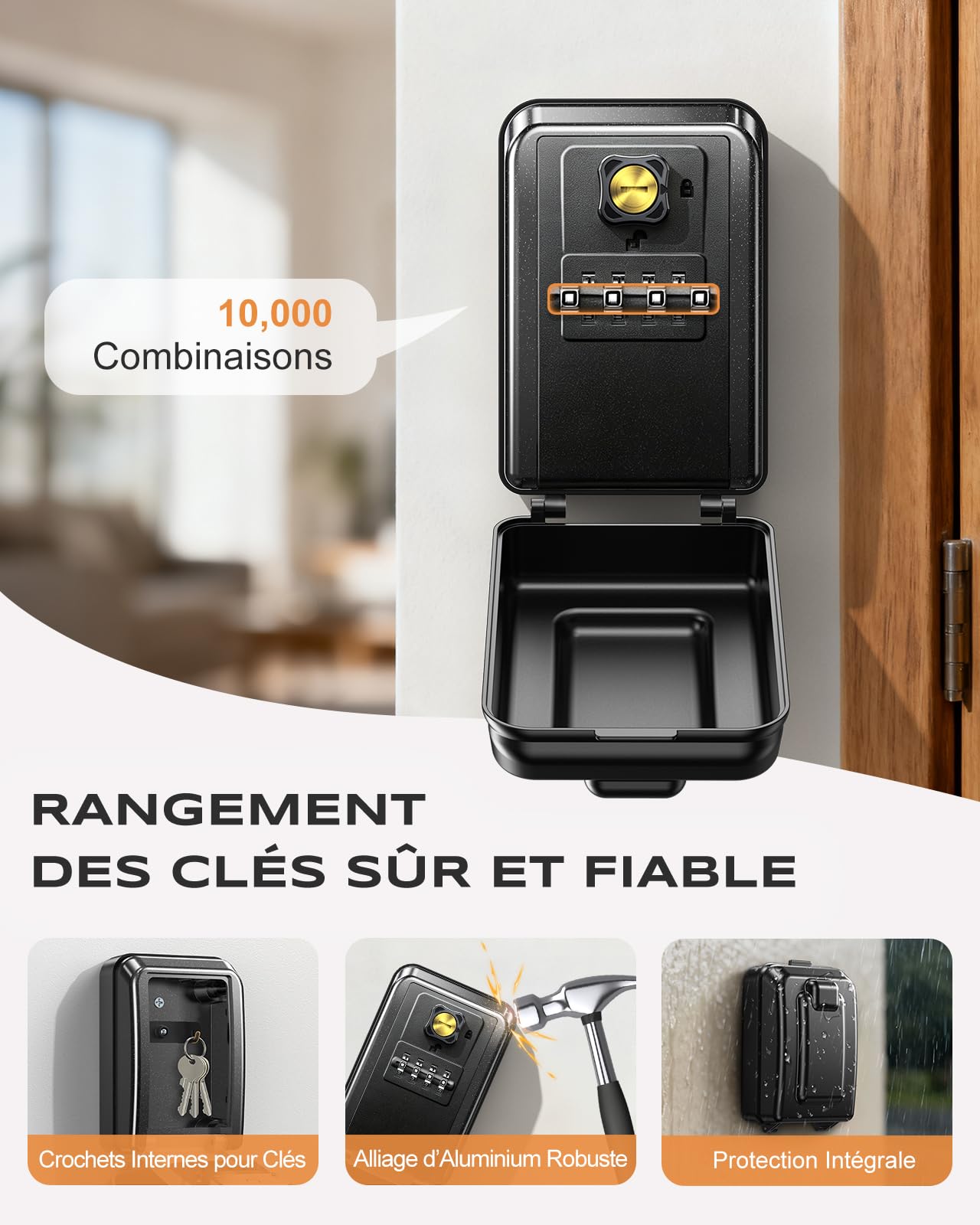 Mohard Boite a Clef Murale Sécurisée avec [Clé de Secours Réinitialisable], Grande Boite à Clé à 4 Combinaison Chiffres, Boîtier Clefs Extérieur, Coffre Fort a Cles Imperméable pour Maison Garage