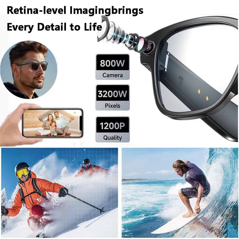 Lunettes intelligentes pour caméra HD avec appel Bluetooth, assistant vocal, lecteur de musique, contrôle tactile – Parfait pour les voyages, le travail et les activités de plein air