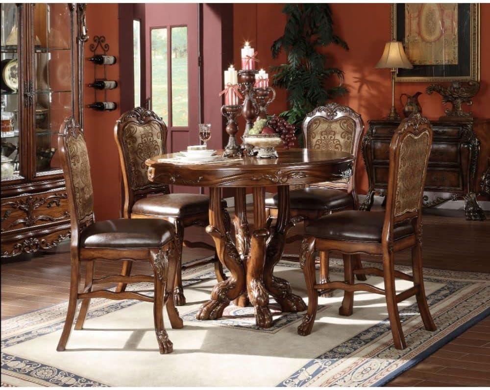 Acme Furniture 5pc Counter Height Dining Table & Stools Set in Brown Cherry Finish