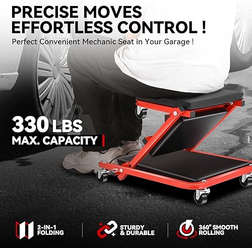 Miniatura 2 de Auto Dynasty Asiento Z-Creeper de 36 pulgadas, asiento plegable de garaje 2 en 1, capacidad de 330 libras, asiento de reparación mecánica automotriz