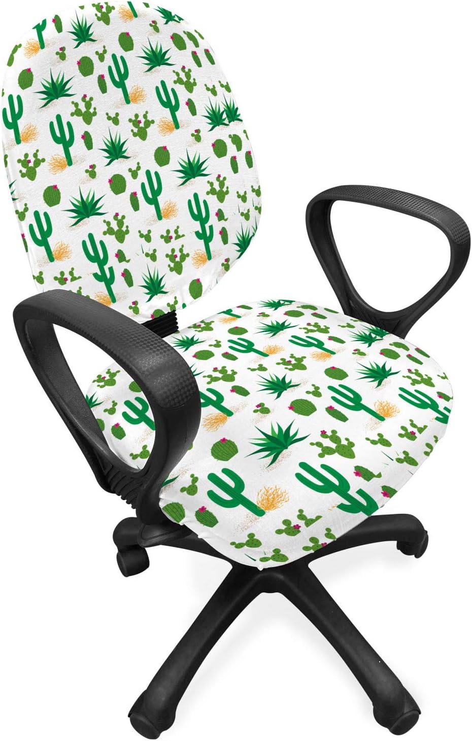 Ambesonne Southwestern Office Chair Slipcover, Cactus Pattern on a Plain Background Minimal Shapes Fun Desert, Decorative Stretch and Washable Fabric Cover, Standard Size, Multicolor