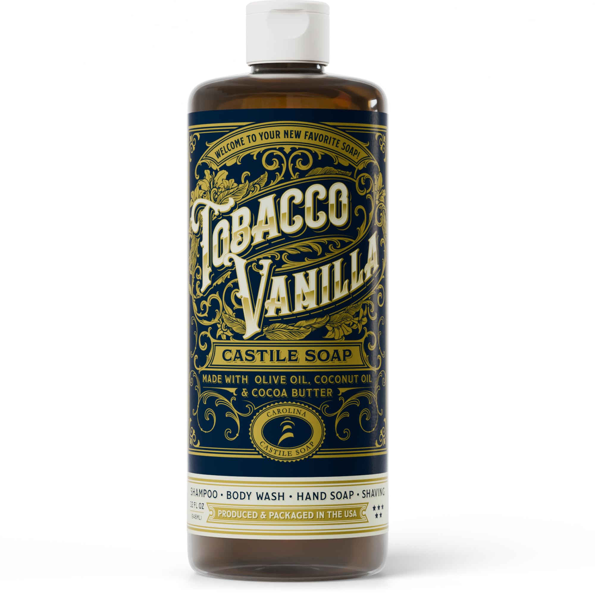 Sponsored Ad - Castile Liquid Body Wash for Sensitive Skin – Natural Shampoo for Men with Olive Oil, Cocoa Butter & Coconut Oil – Tobacco Vanilla by Carolina Castile (Tobacco Vanilla, 32 Fl Oz)