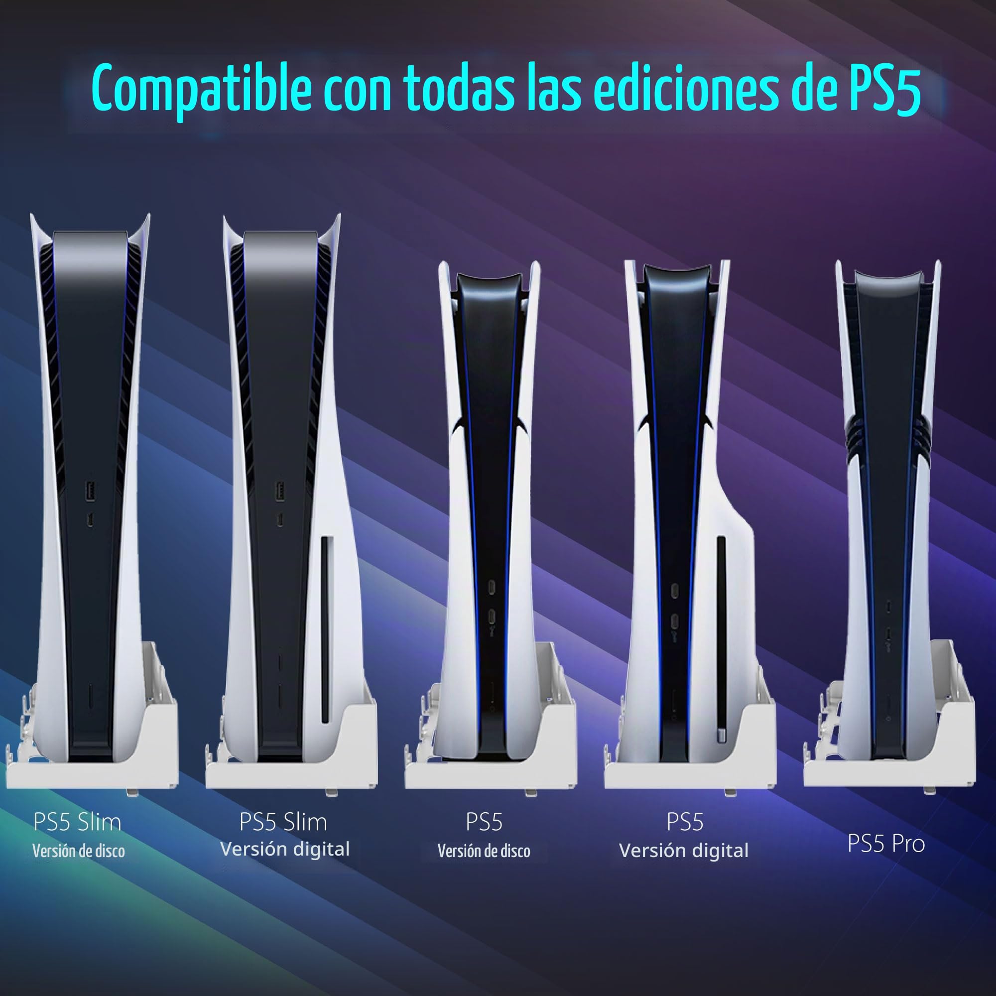 Fosmon Kit de Montaje en Pared con Estación de Carga para PS5 | Compatible con PlayStation 5 y Slim Disco y Edición Digital. Soporte de Metal Sólido con Cargador Dual y Luz RGB