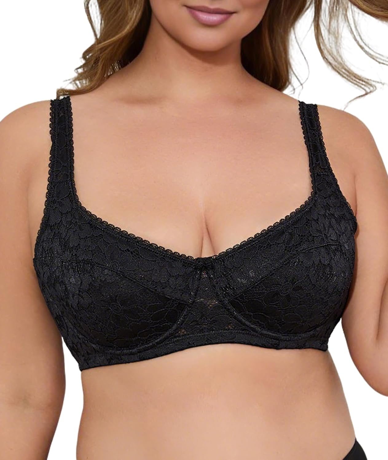 Women's Balconette Push Up Bra Unlined Underwire Sexy Lace Demi Square Neck Plus Size Bras