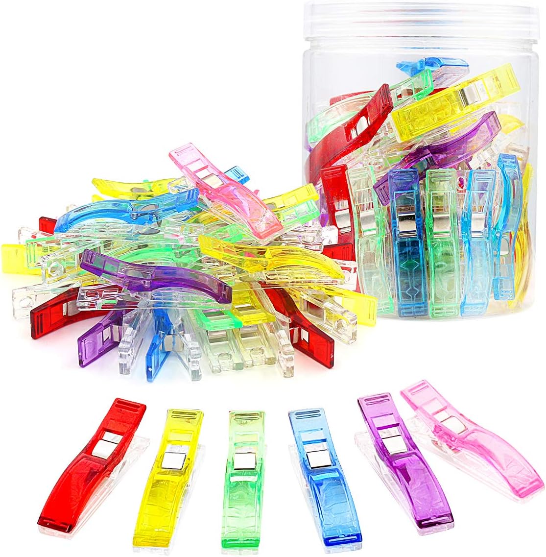 Coideal Large Sewing Fabric Clips, 60 Pcs Jumbo Quilt Clips for Quilting with Plastic Box Package, Assorted Bright Colors (Multicolored)