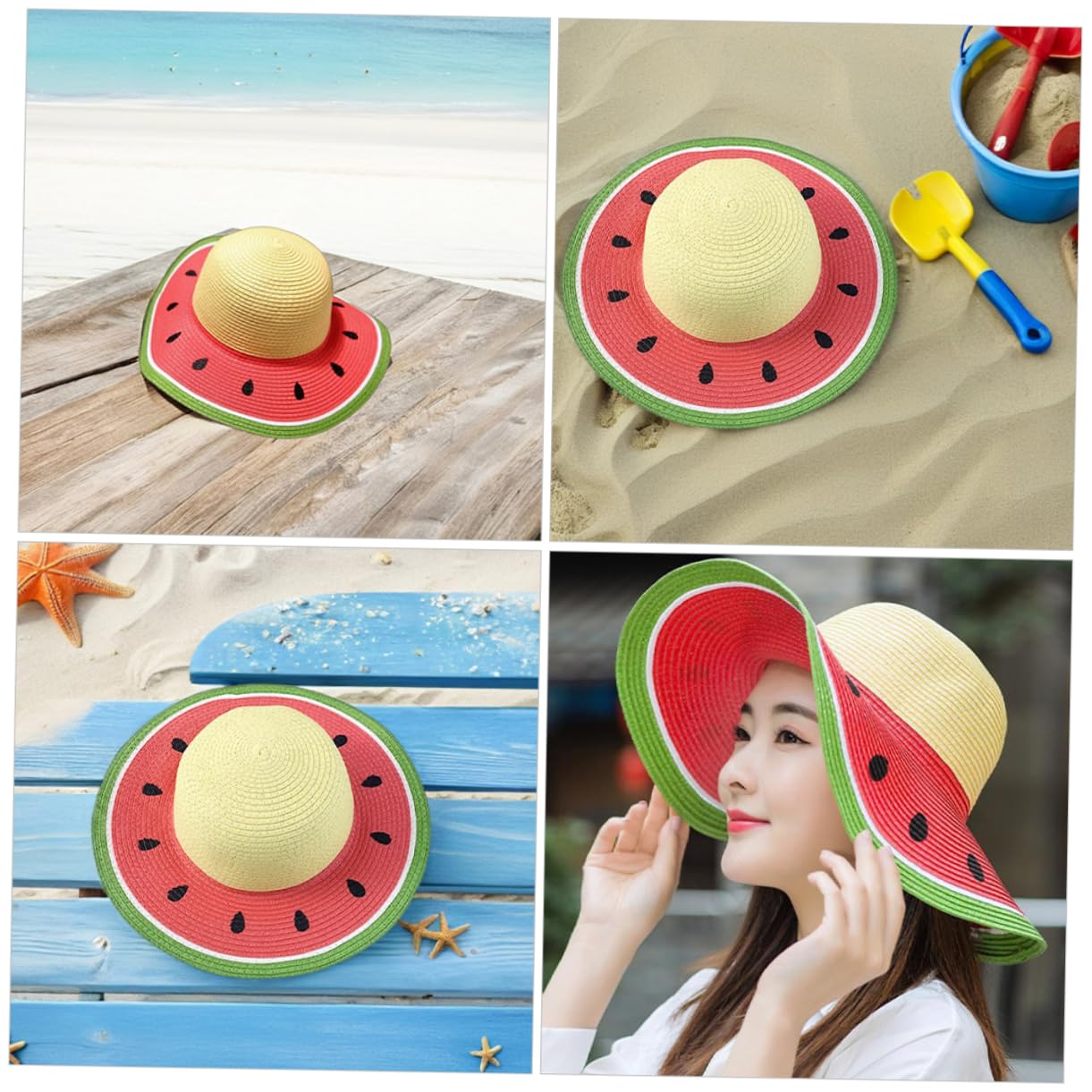 Zerodeko Sombrero de Paja de ala Ancha Diseño de Sandía para Niñas de 3 a 8 Años, Protección UV y Plegable para Verano, Playa y Camping al Aire Libre