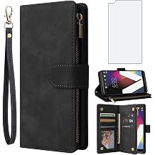Asuwish Compatible with LG V20 Wallet Case Tempered Glass Screen Protector and Leather Flip Cover Card Holder Stand Cell Accessories TPU Kickstand Phone Cases for LGV20 LG20 V 20 ThinQ Women Men Black