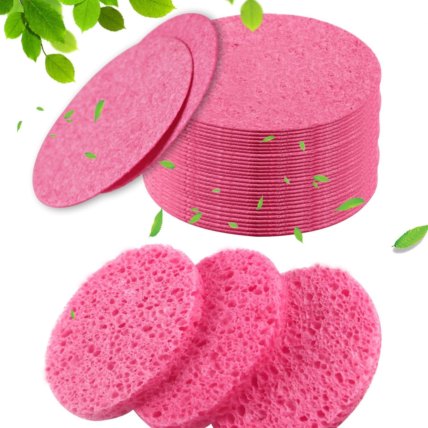 50-Count Large Compressed Facial Sponges for Estheticians,Daily Cleansing and Gentle Exfoliating- 100% Natural Cellulose Spa Sponge Perfect for Removing Dead Skin,Dirt and Makeup(Round 2.95",Black)The Forest Stewardship Council