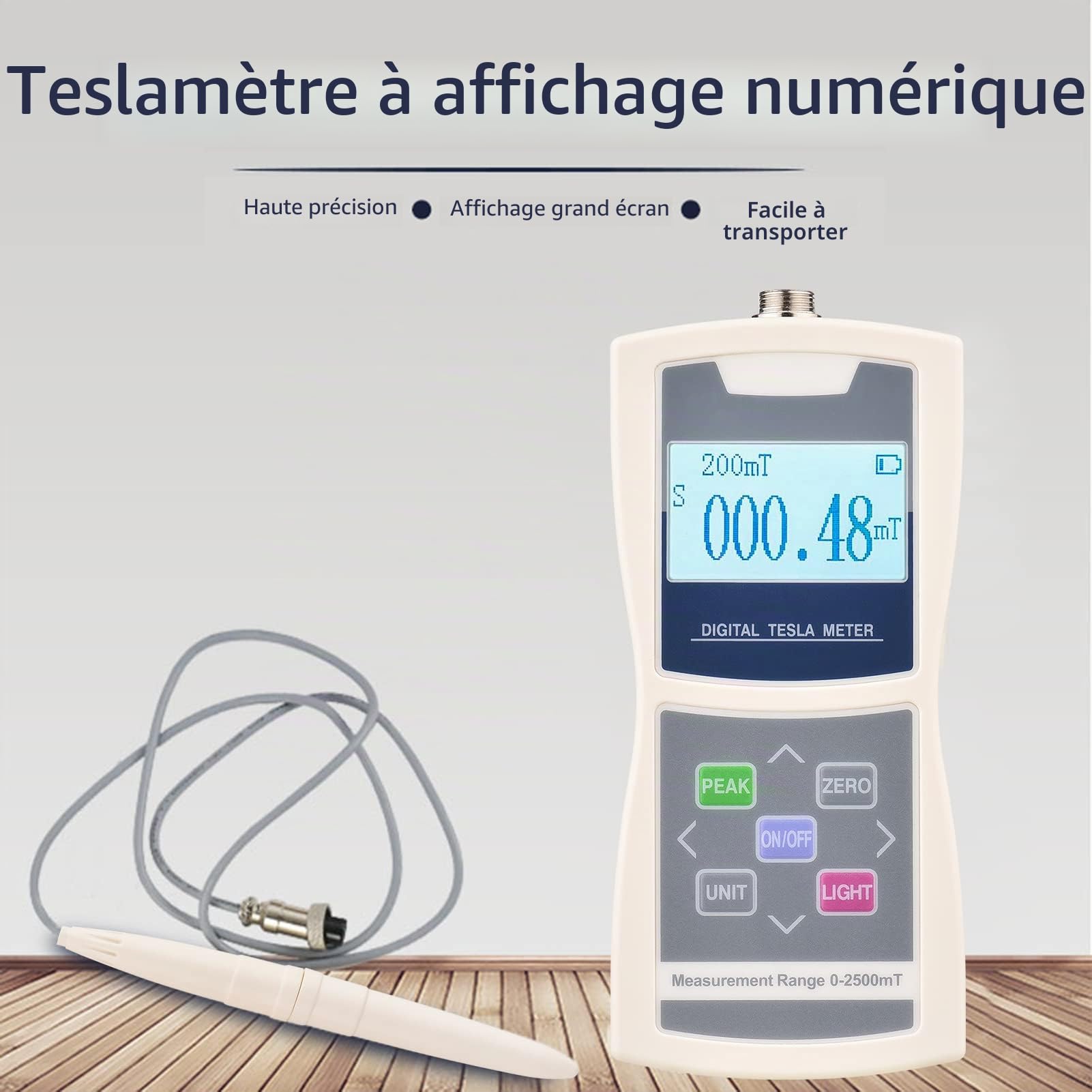 Tesla Test Meter, Portable Gauss Meter, 200mT/2000mT Automatic Range Switching, High Accuracy Surface Sensitive Magnetic Field Tesester with Standard Radial Hall Probes