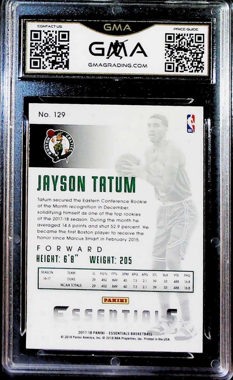 2017-18 Panini Essentials Basketball #129 Jayson Tatum Boston Celtics RC Rookie Card GMA 9 MINT