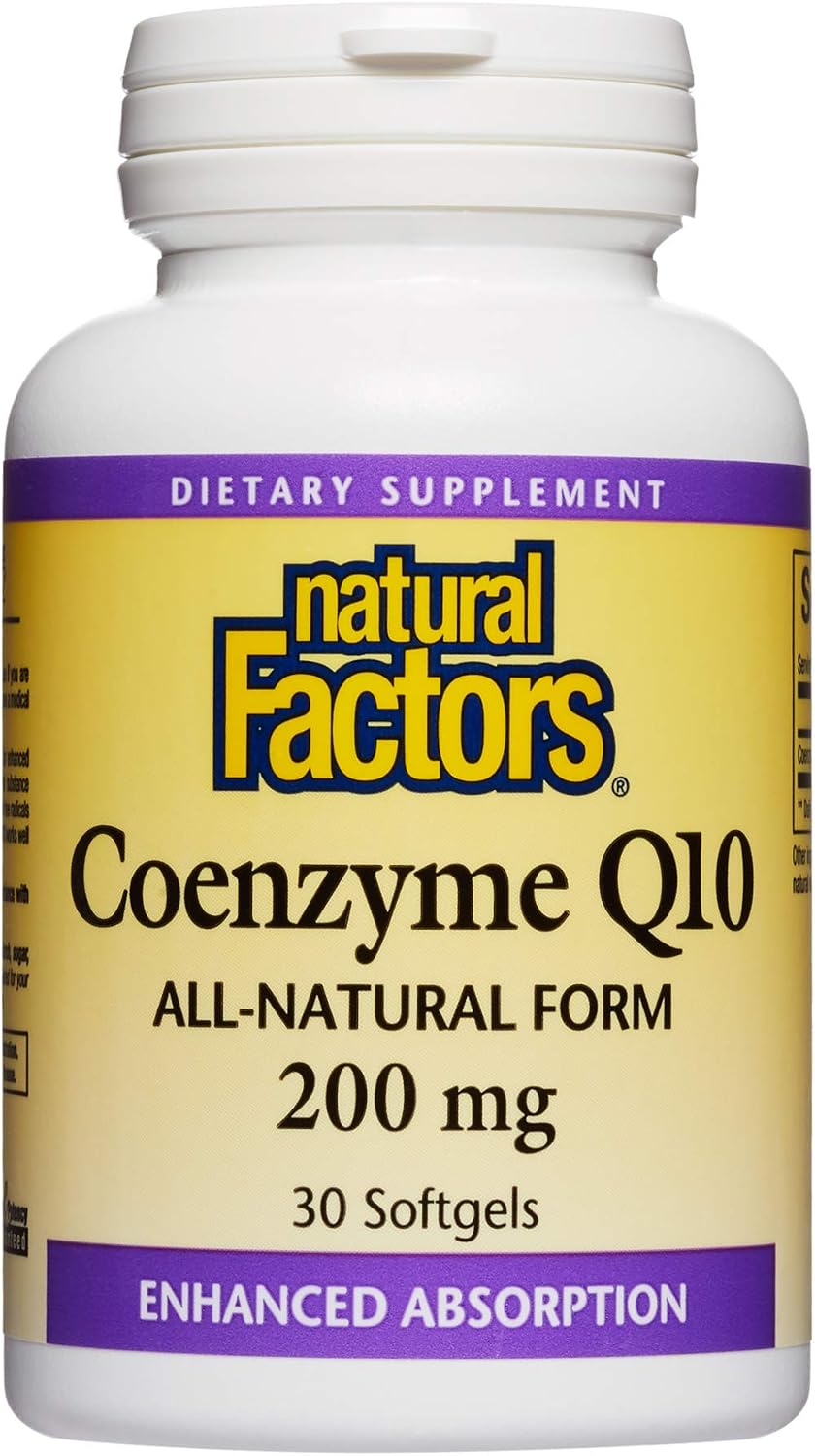 Natural Factors, Coenzyme Q10 200mg, CoQ10 Supplement for Energy, Heart and Antioxidant Support, 30 softgels (30 servings)