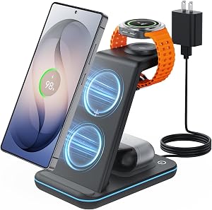 Wireless Charger for Samsung Charging Station: JoyGeek 3 in 1 Phone Charger Stand for Galaxy Watch7 Pro/4/3/Active2/1 - S26/S25/S24/S23 Ultra/S22/S21/S20/Note 20/ Z Fold/Flip Series - Buds 3 Pro