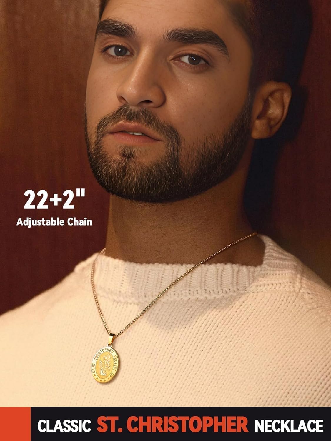 FaithHeart Saint Christopher/Florian/Sebastian Necklace for Men, Stainless Steel/18K Gold Plated St Christopher Necklaces Religious Amulet Pendant Christian Gifts for Men