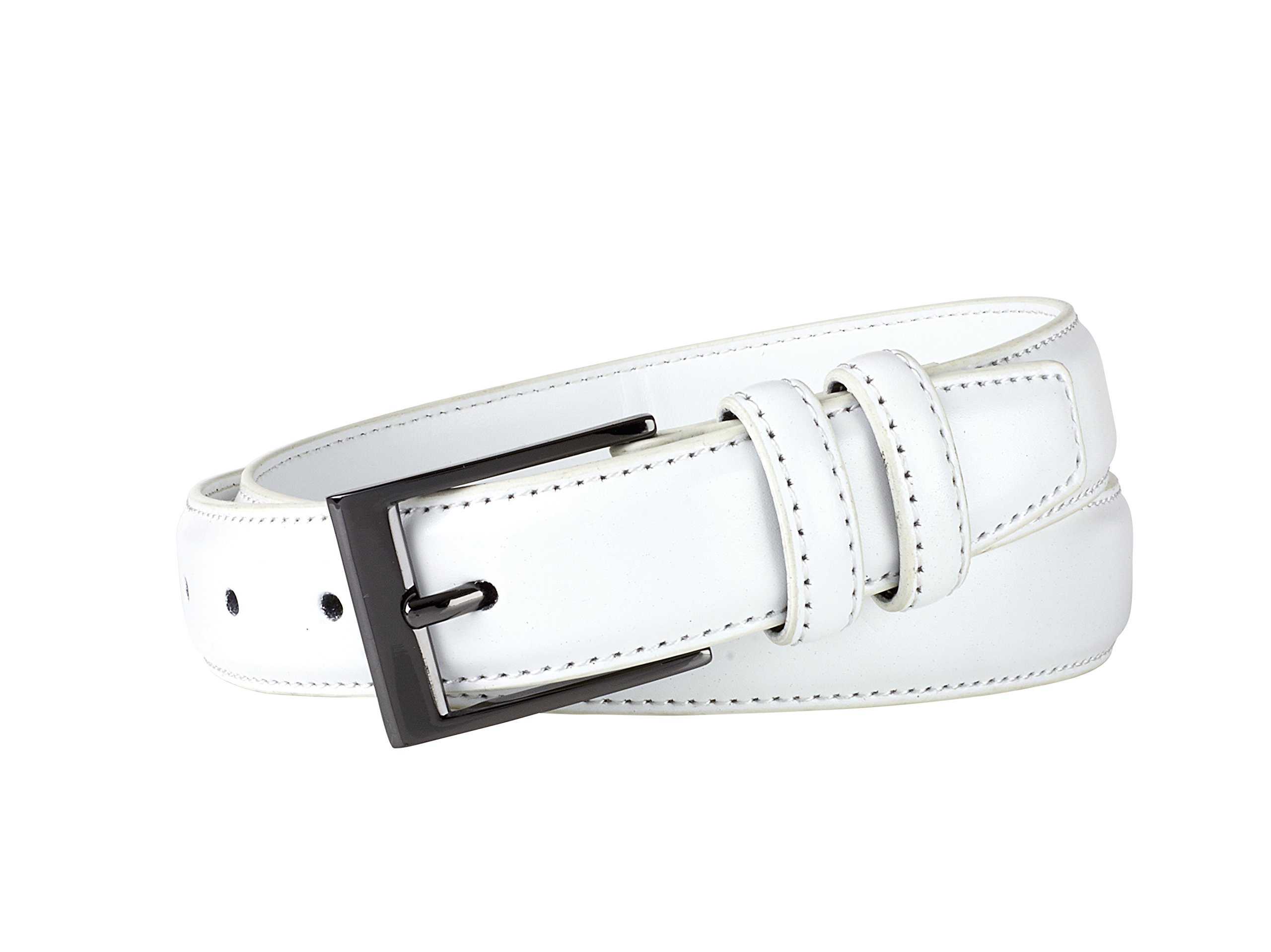Sportoli Men's Classic Stitched Genuine Leather Uniform Dress Buckle Belt - White - Size 54 (Waist 52)