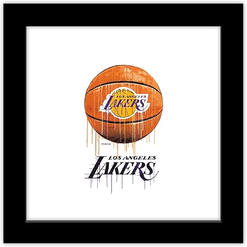 Trends International Gallery Pops NBA Los Angeles Lakers - Póster de pared de baloncesto por goteo, 12.00 x 12.00 pulgadas, versión de marco negro