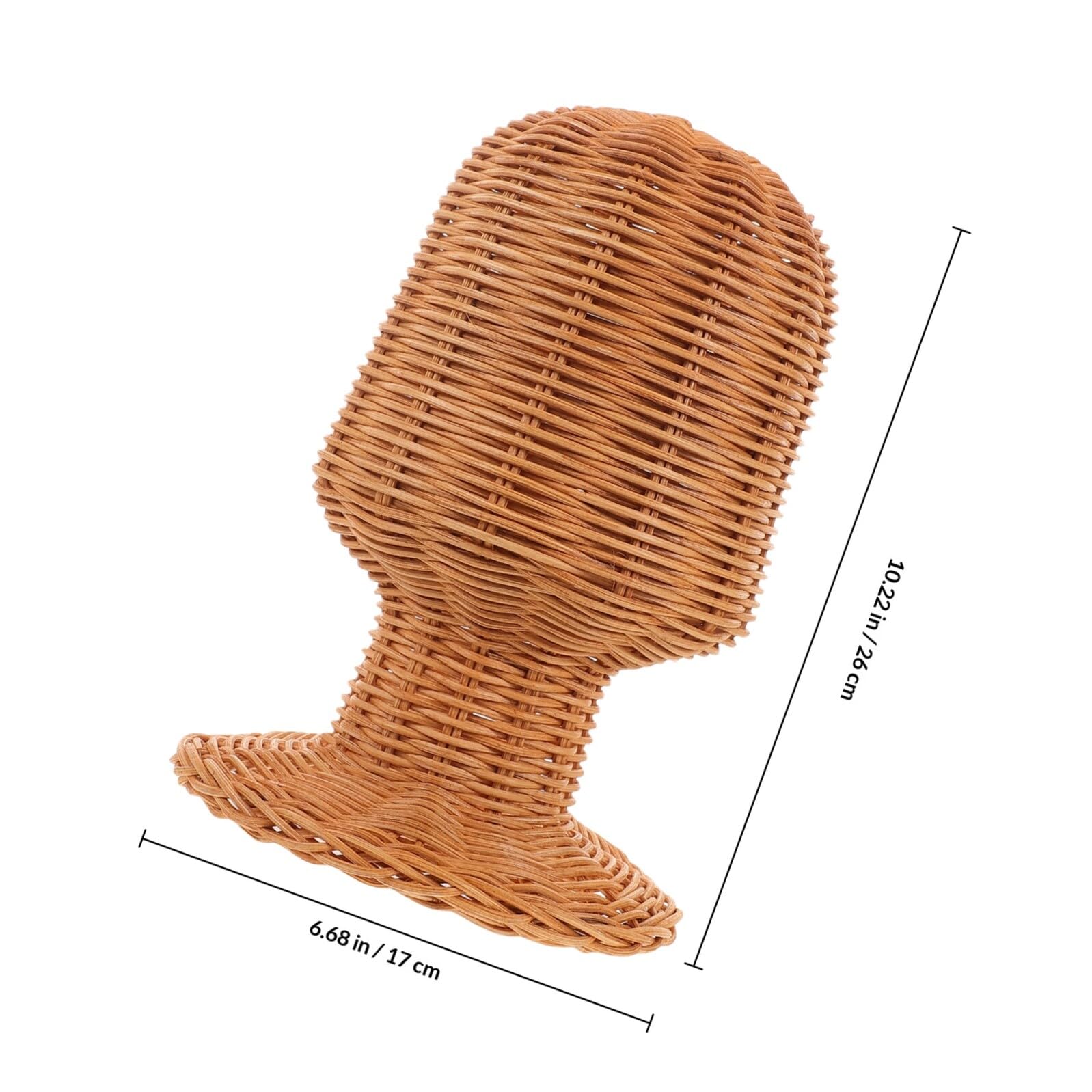 Soporte para Peluca de Ratán Tejido a Mano, Soporte Rústico para Exhibición y Almacenamiento de Pelucas y Sombreros, Altura 27 Cm, Adecuado para Salones y Uso Doméstico