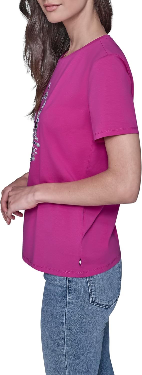 Karl Lagerfeld Womens Short Sleeve Trendy Bling Logo Choupette T-Shirt - Image 3