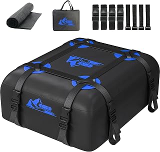 Car Rooftop Cargo Carrier Bag 15 Cubic Feet, 100% Waterproof Heavy Duty Car Roof Bag for All Vehicle with/Without Racks - Anti-Slip Mat, 4 Door Hooks, Storage Bags, 4PCS 3.8CM Straps(Blue)